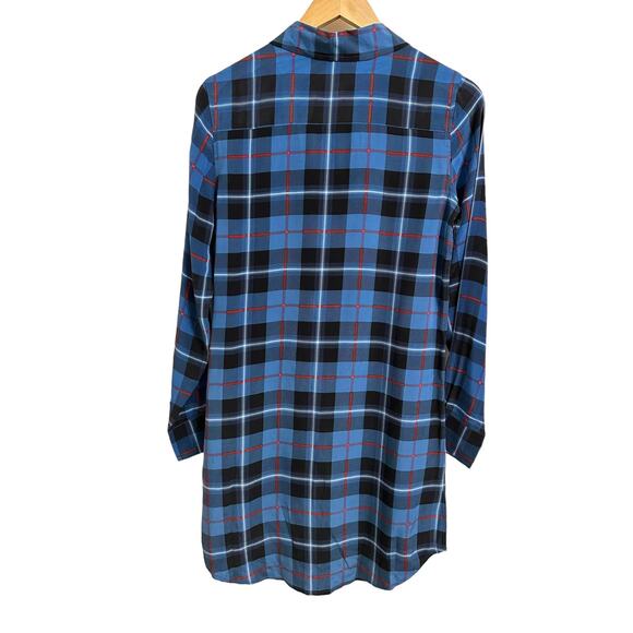 Equipment Femme Silk Blue Plaid Button Down Long Sleeve dress XS - Picture 5 of 5